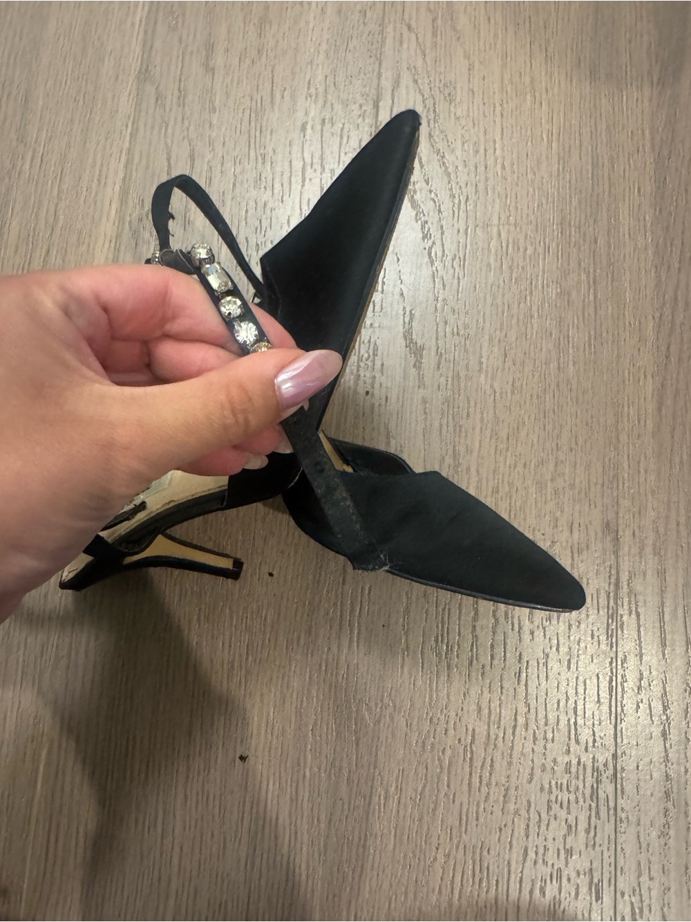 Nina Black Pointed Toe Slingback Pumps with Jeweled Straps - Picture 5 of 5